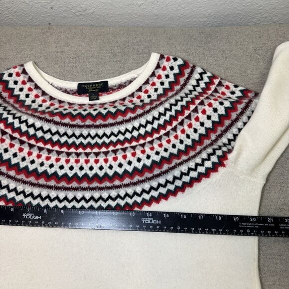 Charter Club Sweater Women L Ivory Cashmere Fair Isle Blouson Sleeve Holidays - Picture 4 of 9